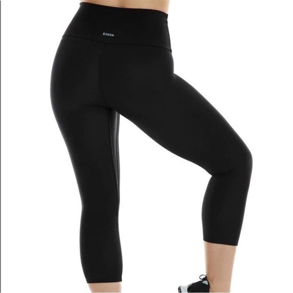 K-Deer Black Capri Leggings Cropped Athletic Unisex High Waisted Size Medium
